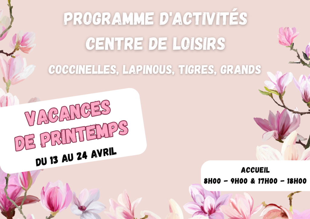 Page de garde programme d'activités centre de loisirs vacances de printemps