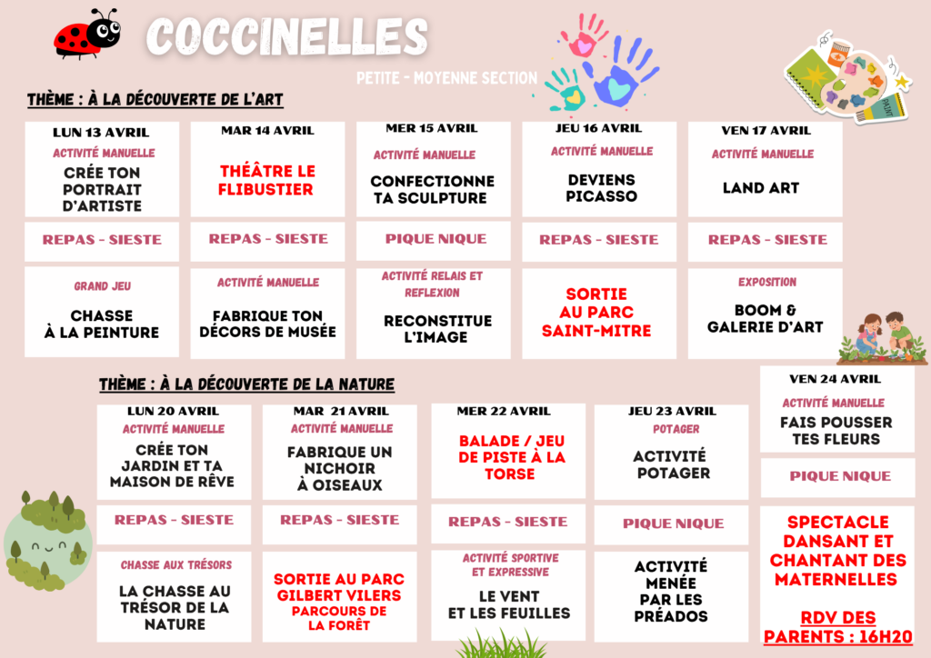 programme d'activités centre de loisirs vacances de printemps