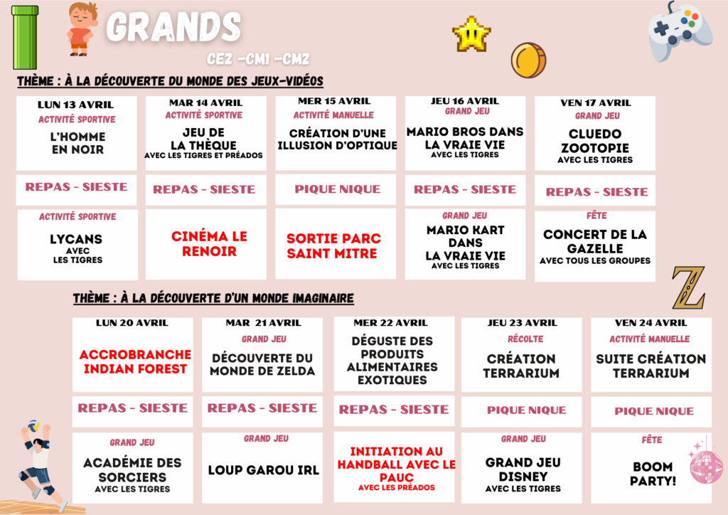 programme d'activités centre de loisirs vacances de printemps